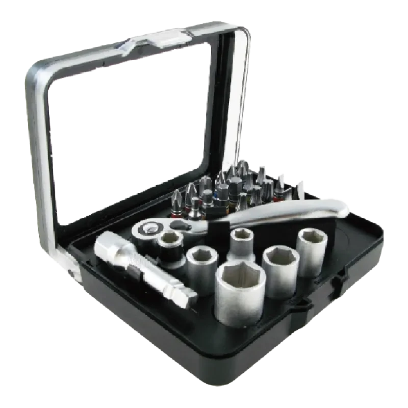 26pcs 1/4"Dr. Socket & Color Ring Bit Set With Ratchet Handle