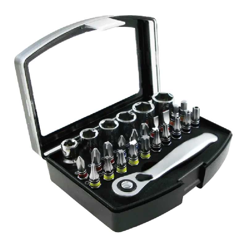 27pcs 1/4"Dr. Socket & Color Ring Bit Set With Ratchet Handle