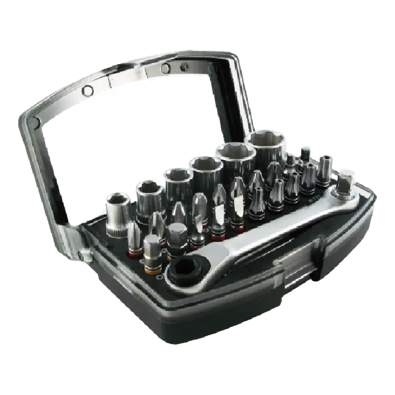 29pcs 1/4"Dr. Socket & Color Ring Bit Set With Ratchet Handle