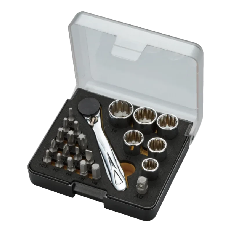 23pcs 1/4"Dr. Stubby Ratchet Handle With Bit Socket Set